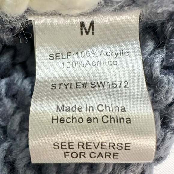 GeeGee Sweater Womens M Oversized Pullover Acrylic Slate Blue and White Knit - Picture 9 of 11